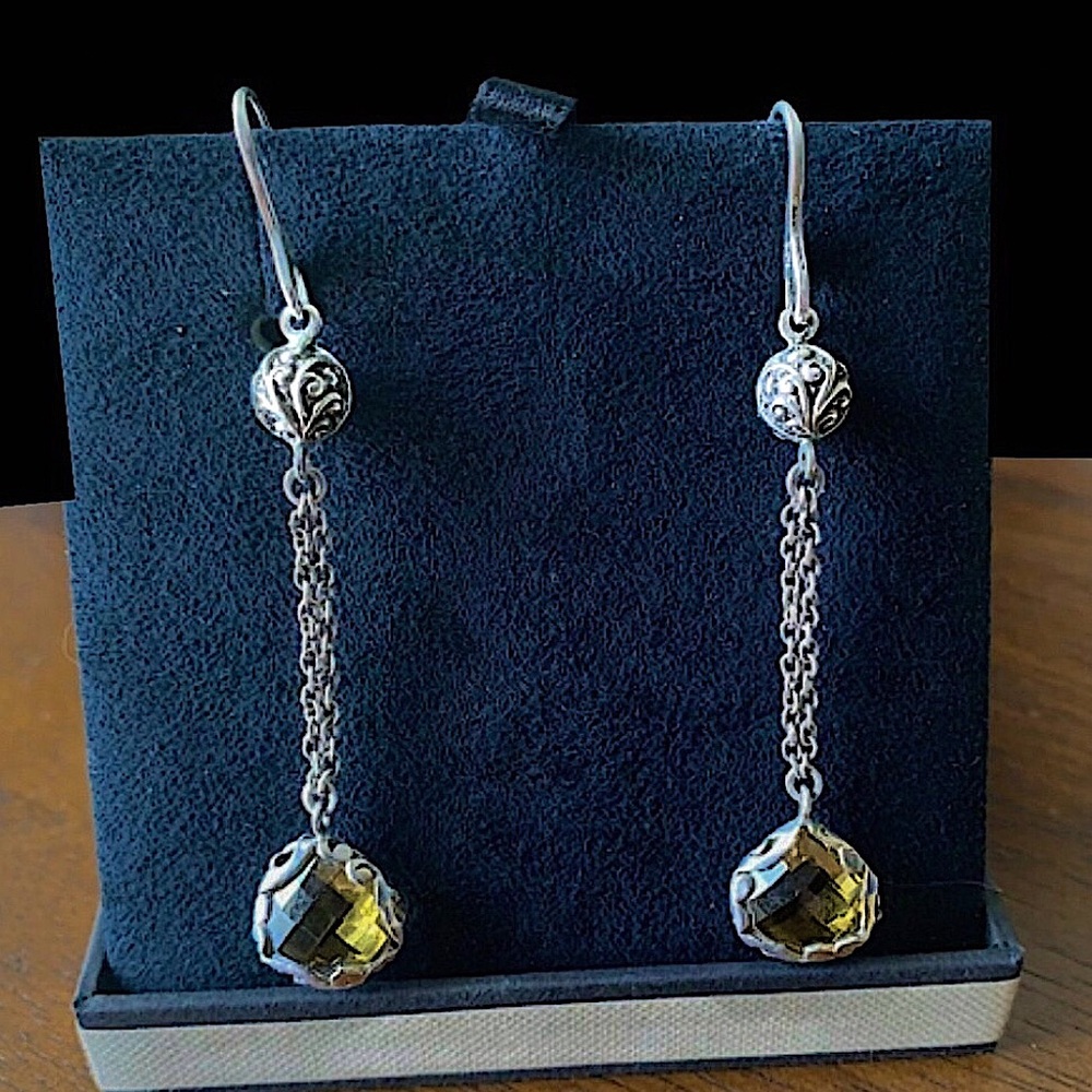 LOIS HILL Sterling Silver Triple Strand Faceted Citrine Gemstone Long Earrings